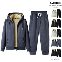 跨境2024套装男冬季加绒加厚羊羔绒高品质休闲运套装男外套百搭两