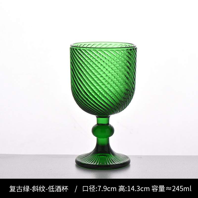 Copa de rayas verticales de vidrio retro europeo, copa de vino tinto, copa de postre alto de helado, copa de vino de frutas de uva de champán casero