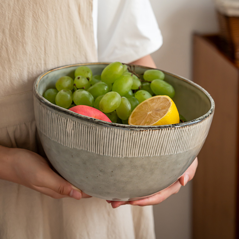 Retro líneas dibujadas a mano de cerámica cuencos profundos cuencos de frutas caseras cuencos de pescado enchufe cuencos de gran capacidad cuencos de sopa cuencos de cubiertos