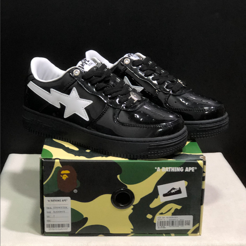 Bape Sta猿人頭空軍連名漫威白黒パンダの漆皮の厚い底が高くなりました。|undefined