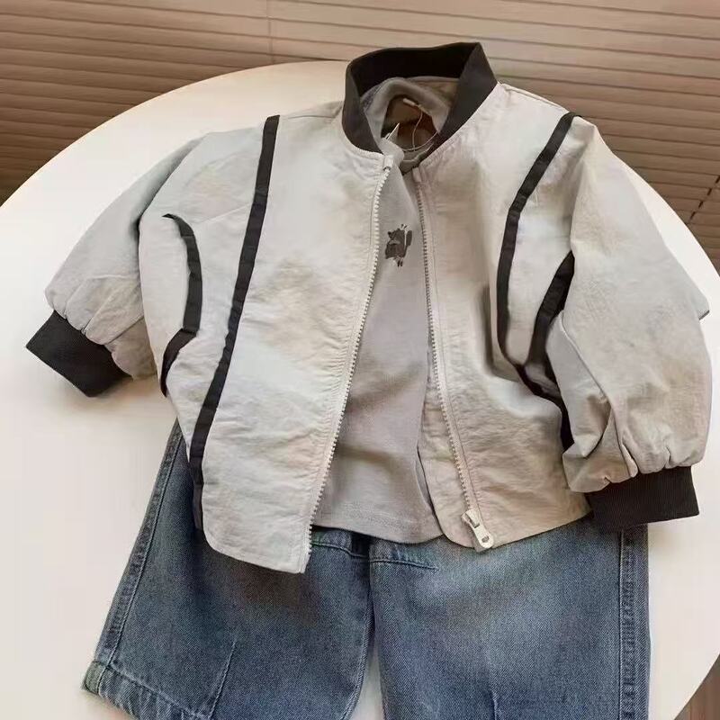 Boys' Motorcycle Jacket Thin Style 2026 New Children's Autumn Clothing Top for Older Kids Boys' Zip-Up Jacket