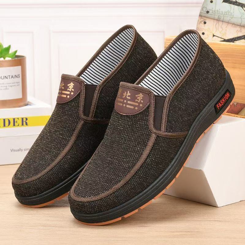 Old Beijing Cloth Shoes Men's Single Shoes Slip-on Flat Middle-aged and Elderly Soft Sole Dad Shoes Dad Shoes Car Shoes