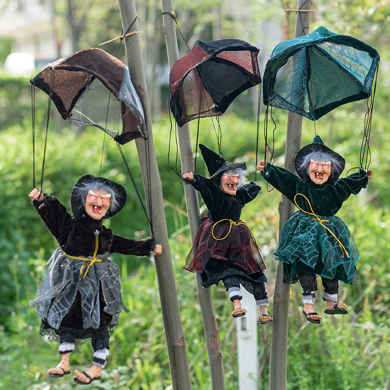 Halloween eléctrico luminoso puerta de bruja colgante de paracaídas bar decoración de casa embrujada horror juguete complicado bruja