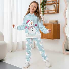 圣诞雪人麋鹿亚马逊热卖儿童卫衣卫裤套装家居服Merry Christma