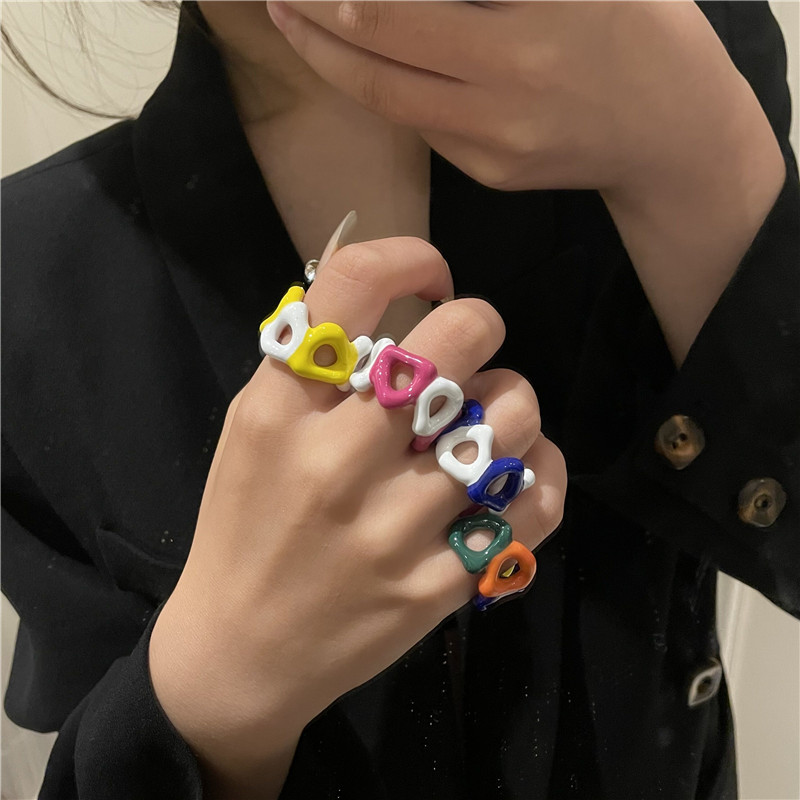 Korean New Sweet Fun Double Color Opening Ring Candy Color Spray Paint Dripping Oil Finger Ring display picture 1