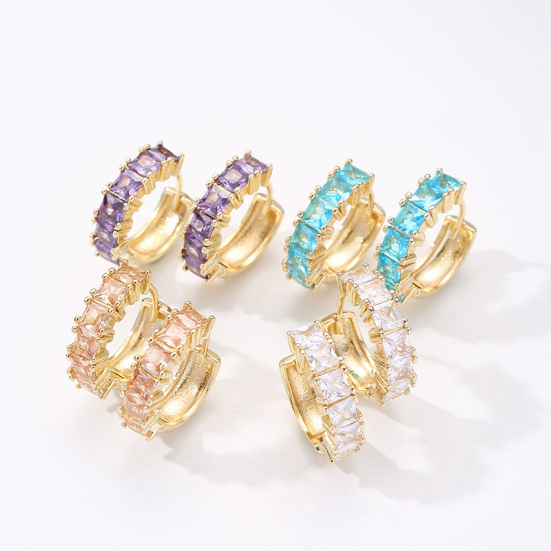 Daily Occasion 1 Pair Fashion Geometric Copper Inlaid Zircon Earrings