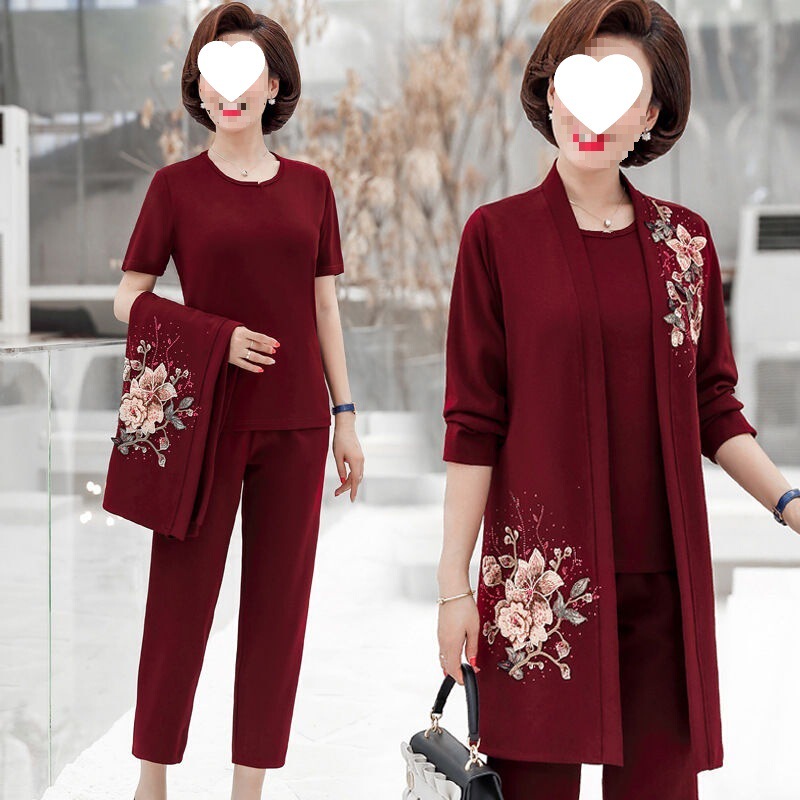 中年妈妈装春秋装三件套宽松外套秋季新款中老年套装女洋气妈妈装|undefined