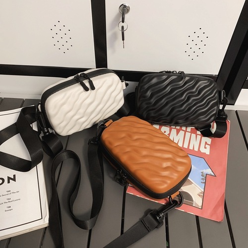 Lattice Box Bag  New Trend Brand Men's PU Pressed Shell Casual Phone Bag Casual Crossbody Small Square Bag Cross-border