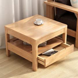 现代简约日式纯实木小茶几简易方桌客厅边几带抽屉角几正方形矮桌