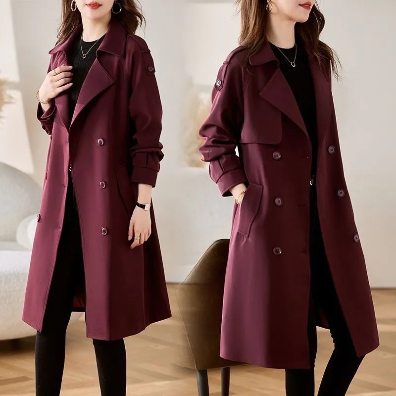 Women's Premium Trench Coat – Oversized Mid-Length Polyester Coat With Belt & Notched Lapel, Trendy Office-to-Outfit Staple (M-XXXL)_voghion.com