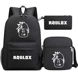 淘分销ROBLOX游戏世界星空青少年学生书包三件套男女双肩背包套装