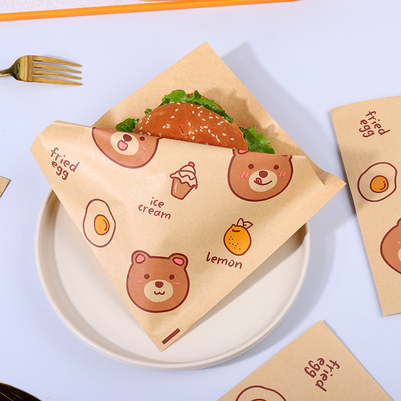朝食サンドイッチ包装紙折り目なし食品グレード耐油バーガーハンドケーキ包装紙袋三角袋家庭用|undefined