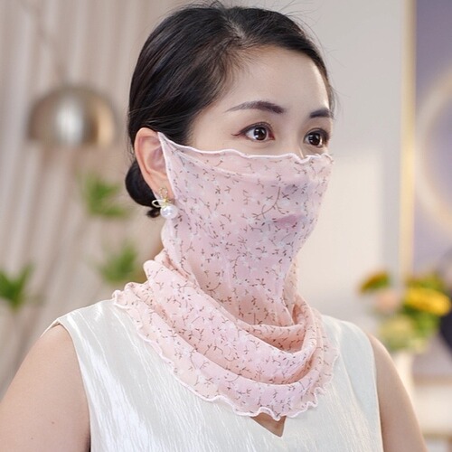 Face Mask Scarf Full Face Ear Hang Fashion Same Style Gauze Scarf Korean Version Female Luo Luo Set Thin Face Cover Versatile Trendy Neck