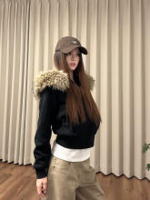 美式领毛毛夹克上衣小个子收腰连帽卫衣秋季外套女款短款秋冬修身