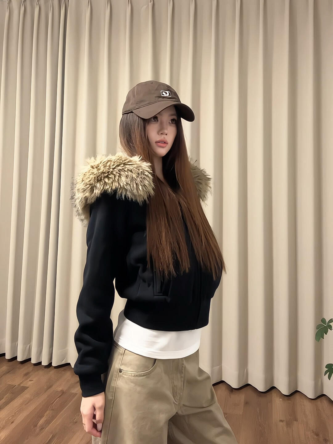 秋季毛毛修身夹克上衣美式收腰领秋冬小个子短款连帽卫衣外套女款