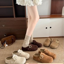 牛皮版~复古厚底半拖勃肯鞋女2025新款秋冬外穿增高包头棉拖鞋子