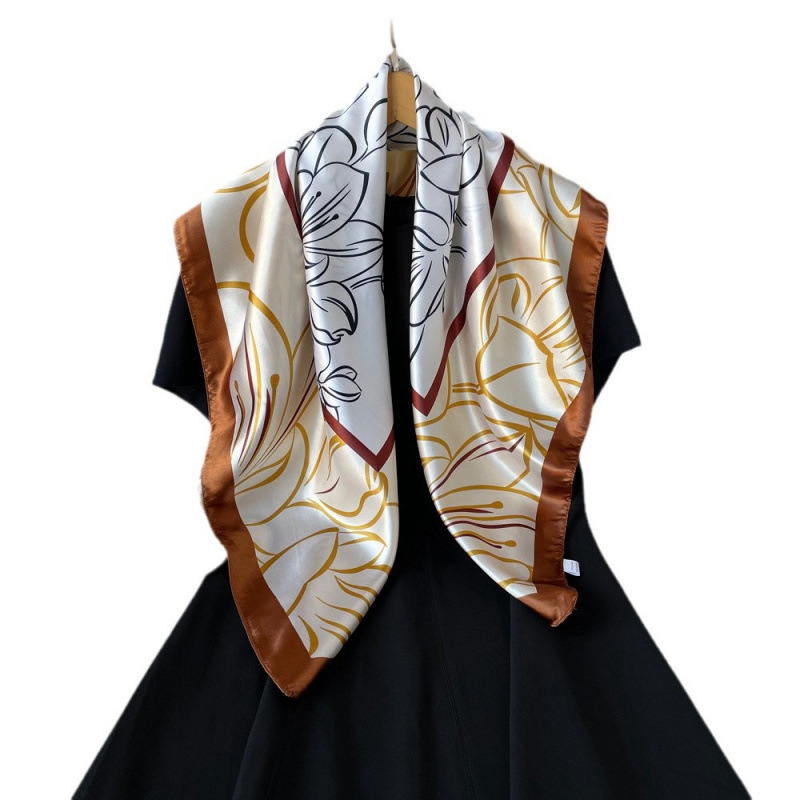 Women's Large Square Silk Scarf 90cm European American Style Satin Printed Handbag Headscarf Middle East Fashion_voghion.com