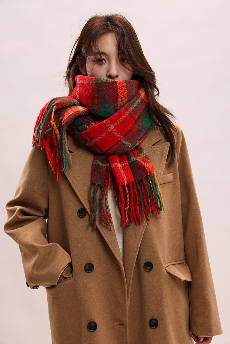 Châle à carreaux, polyvalent automne hiver, classique de Noël version coréenne 2024, nouveau châle, écharpe haut de gamme et chaude pour_voghion.com