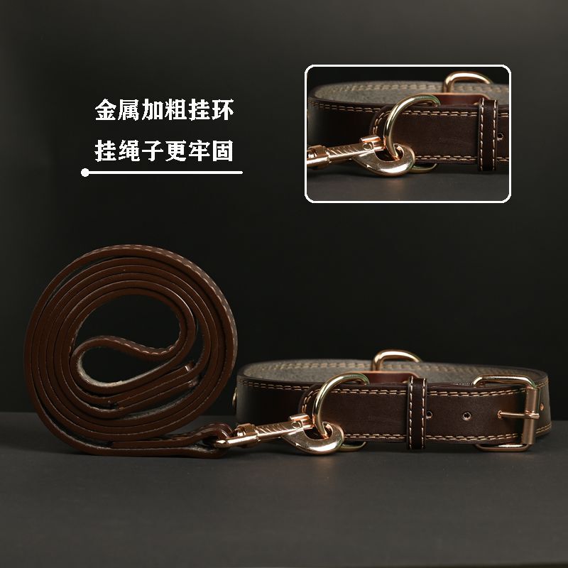 狗圈脖圈牛皮狗狗项圈刻字大中小型犬牵引绳结实狗绳子猫铃铛|undefined