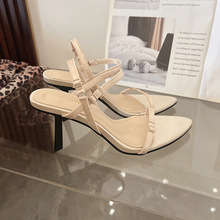 2024 New Spring/Summer Open Toe Versatile High Heels, Simple One word Buckle Women's Shoes, Thin Strap Sexy Sandals