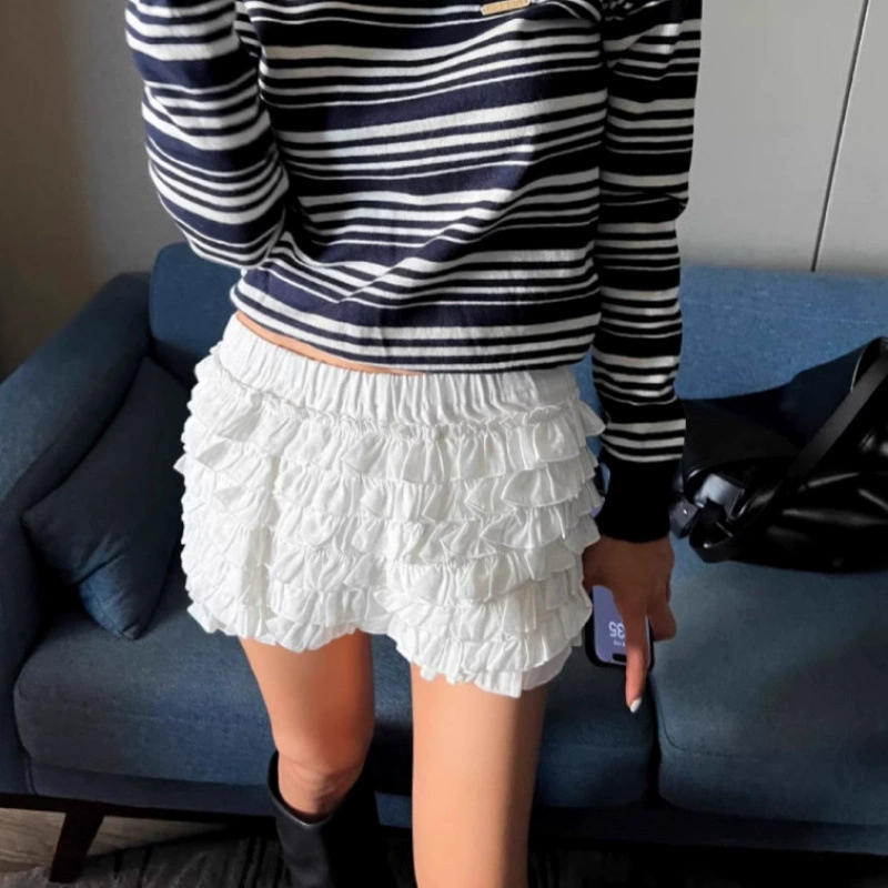 Весенне-летние 2025 милые и удлиняющие ноги многослойные кюлоты с кружевом и пышными шортами и юбками