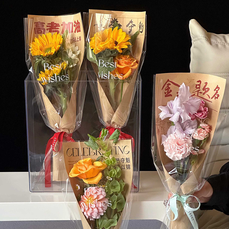 Temporada de graduación Inglés impermeable laminado bolsa de papel kraft ramo rosa opp bolsa floristería arte floral bricolaje bolsa de embalaje de flores