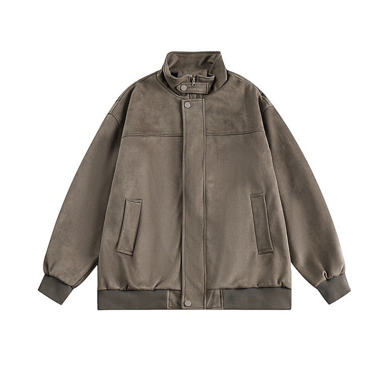 Herren Wildlederjacke Mit Stehkragen Modische Freizeitjacke_voghion.com