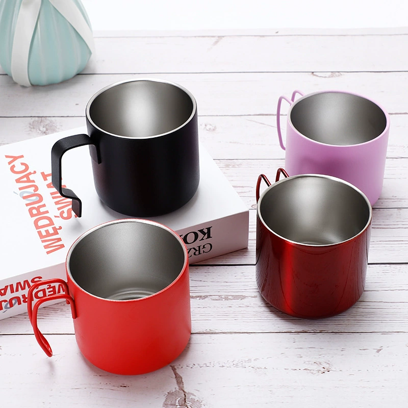 Фабрика прямых волос внешней торговли 304 из нержавеющей стали двухслойная чашка кофе с ручкой из стального провода портативная Изолированная чашка пива