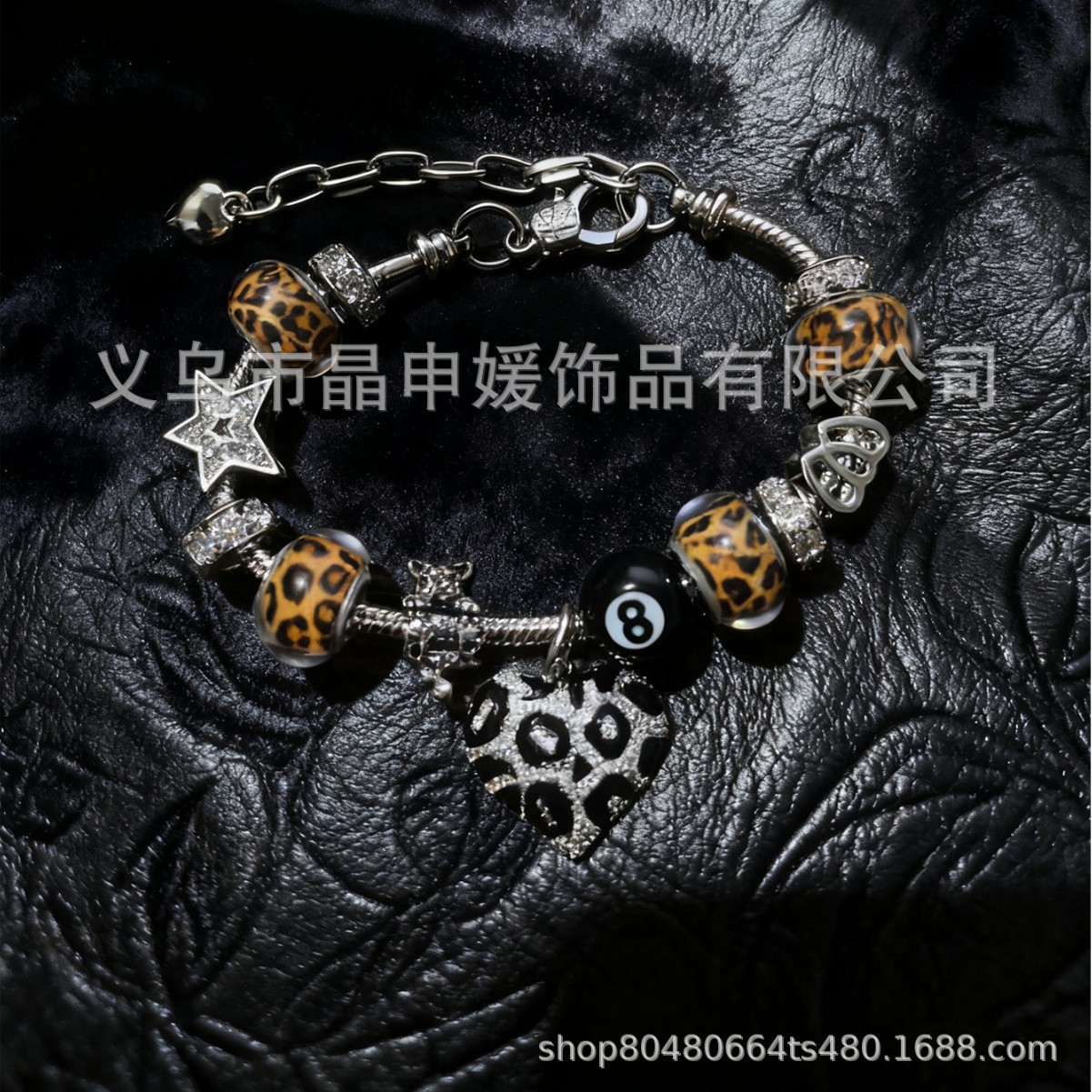 Pan Jia pulsera interfronteriza explosión DIY pulsera de cuentas de bronce estampado colgante de amor negro ocho joyas de moda