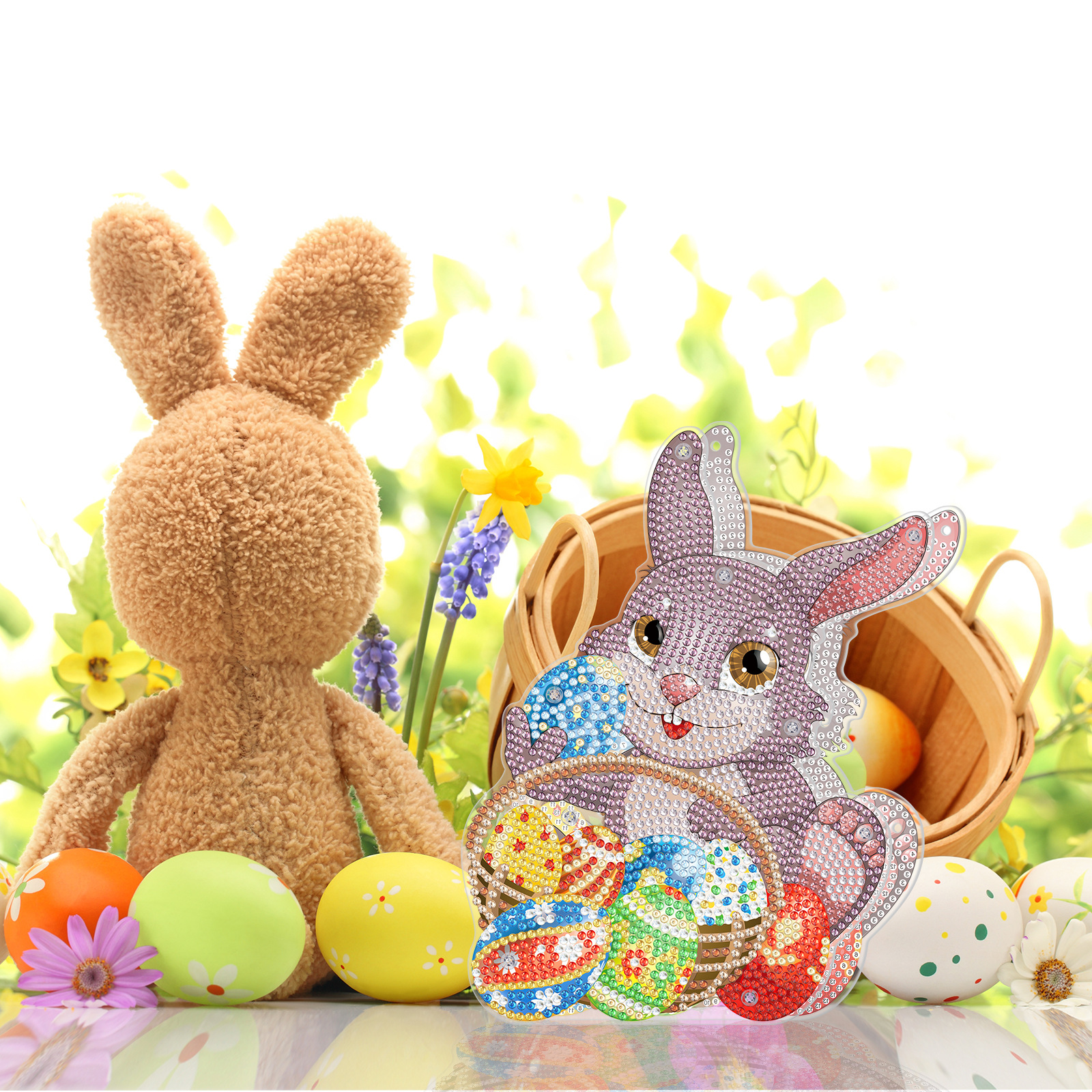 Accesorios para pintura de diamantes, pintura de diamantes de Pascua, lámpara decorativa DIY, aplique de diamantes hecho a mano, luz nocturna de conejo