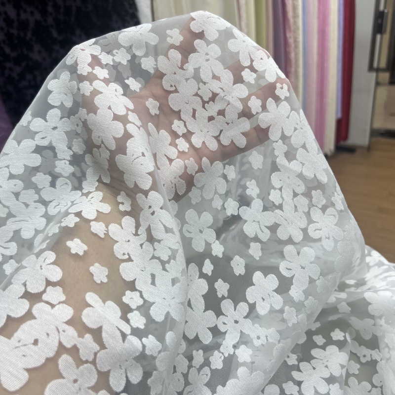 现货 梭织涤棉烧花布  网纱烂花 女装连衣裙上衣夏季薄涤棉 面料