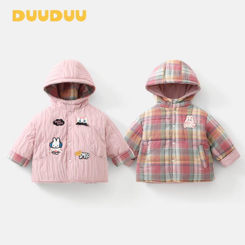 Duuduu Reversible Baby Girl Jacket Winter Thickened Infant Clothing Toddler Cotton Coat Class a Children's Outdoor Cotton Clothing