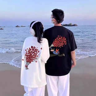Couple Wear Pure Cotton Short-Sleeved T-Shirt 2025 Summer New Oversize Niche Men's and Women's Tops Trendy Brand Class Uniforms