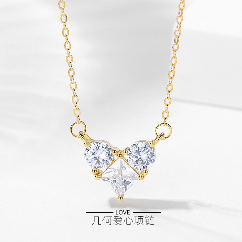 S925 collar de moda estilo coreano nicho diseño melocotón corazón de las mujeres en línea rojo ins estilo circón Cadena de clavícula colgante de moda