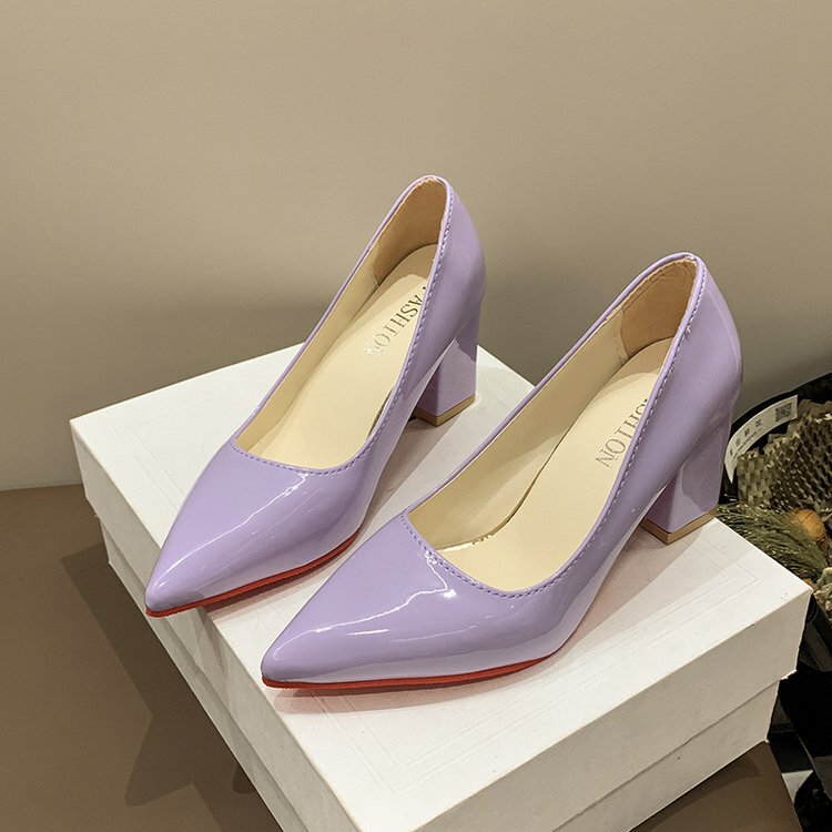 Foreign trade new plus size pointed square heel high heels 2025 spring shallow fashion patent leather thick heel professional women's single shoes