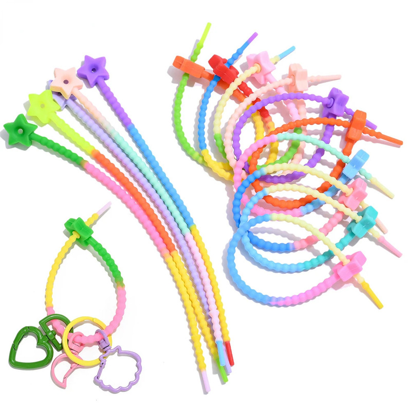 Silicone cable tie data cable organizer wire winder cable strap gradient five-pointed star diy key chain handmade jewelry
