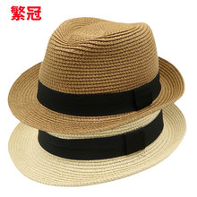跨境新款草帽夏季男女复古礼帽欧美爵士帽宽檐卷边沙滩帽子厂家