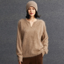 100%纯山羊绒女士时尚长拉绒慵懒宽松简约羊绒衫秋冬新款内搭打底
