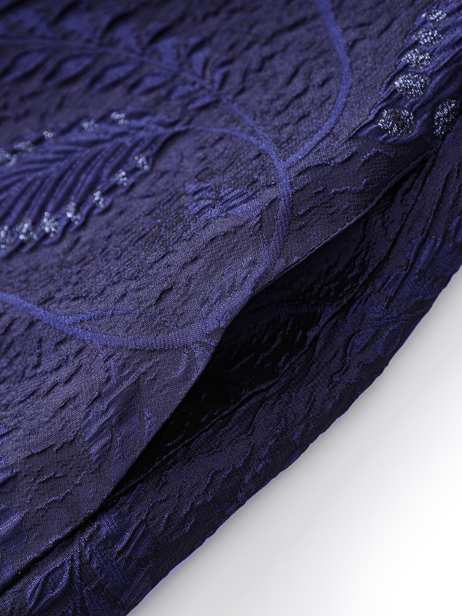 Váy ngắn tay nữ họa tiết jacquard mạ vàng phù điêu thanh lịch — Màu xanh lam