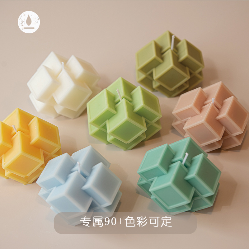 Ventas transfronterizas calientes superpuestas de modelado geométrico cuadrado velas aromáticas adornos para el hogar joyas al por mayor hechas a mano