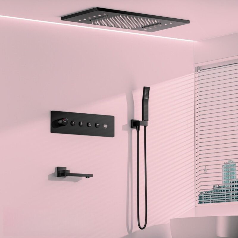 In-Wall Embedded Shower Set with Pre-Installed Ceiling Waterfall Outlet, Digital Display, Multiple Buttons, Bathroom Shower Wholesale In-Wall Embedded Shower Set with Pre-Installed Ceiling Waterfall Outlet, Digital Display, Multiple Buttons, Bathroom Shower Wholesale