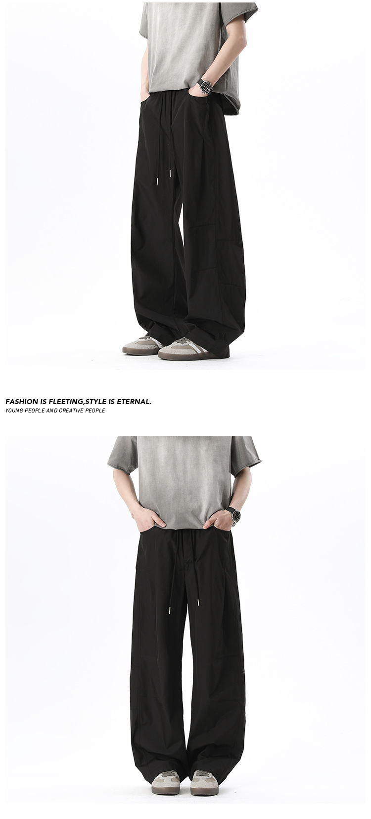 Casual Cargo Trousers With Drawstring For Men And Women, Pleated_voghion.com