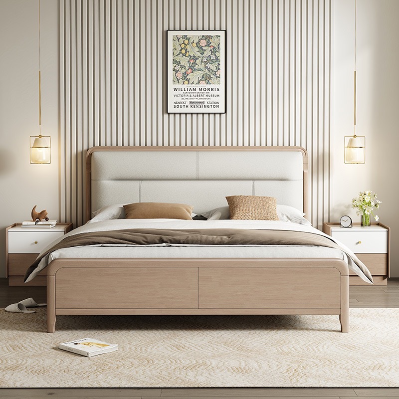 Moderno minimalista cama de madera maciza 1,8 m dormitorio principal cama doble 1,5 m dormitorio secundario cama individual de madera de goma cama de madera maciza