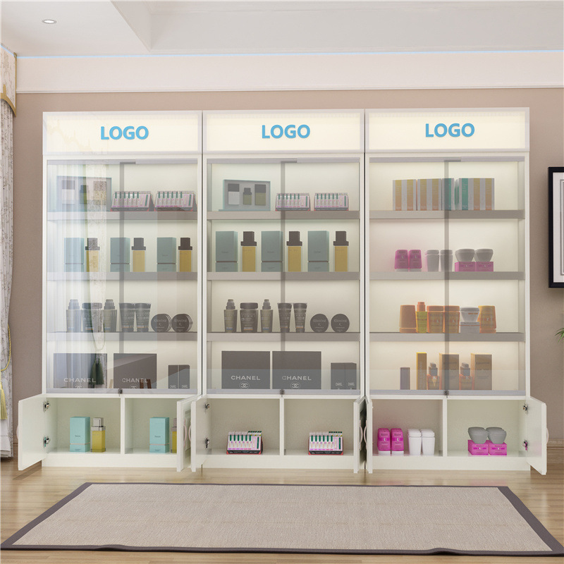 玻璃展示柜带锁门透明带灯化妆品展示柜陈列柜子院产品展示柜