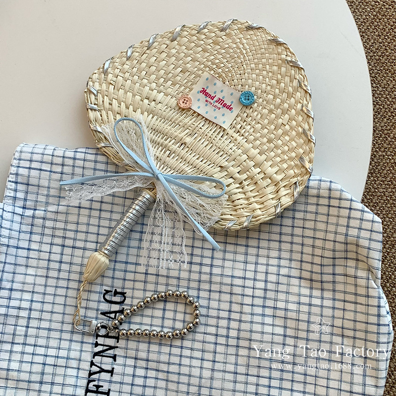 Nuevo estilo occidental lindo abanico de lazo de encaje plateado bordado de dopamina abanico de verano tejido chica