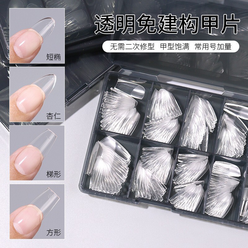 Nail Art No-Build Half Matte Nails for Nail Salons, Straight Thin Tapered Almond No-File Full and Half Dual-Use Nails