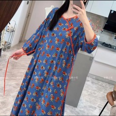 女性の綿のワンピースの春夏の人工綿の絹織物の甘い中袖は腰の気質の外で長いスカートを着て痩せている休暇のスカートを現します。