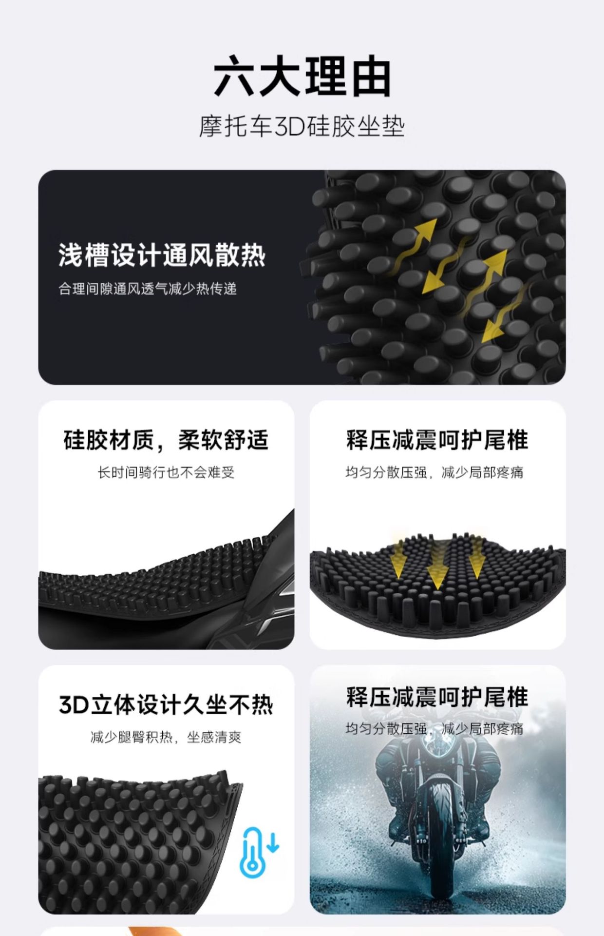 Suitable for Summer Motorcycle Seat Cushions, Silicone Sun Protection and Waterproof Seat Cushions, Electric Vehicle Takeout, Breathable, Ventilated and Shock-Absorbing Isolation