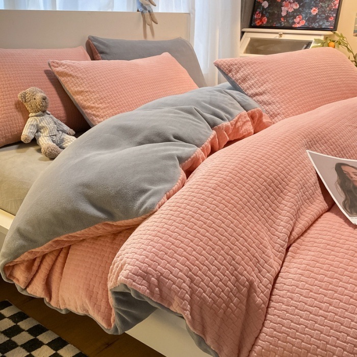 厚いワッフルミルクの毛の4つのセットの3dの立体の彫刻の冬の宝の宝の毛の3つのセットのシーツのベッドの笠の金