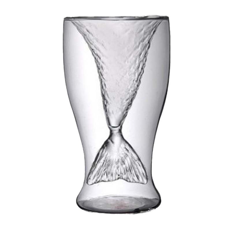 Taza de vidrio creativo resistente a altas temperaturas de alta borosilicona, taza de vino transparente de doble capa, taza de agua de sirena, taza de cola de tiburón
